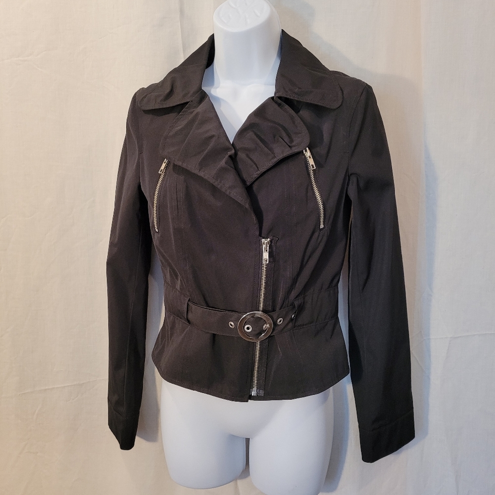 Express Black Cropped Belted Jacket - image 1
